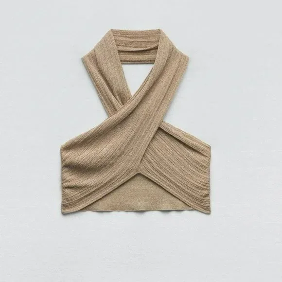 RARE ZARA 2 PIECE GOLDEN METALLIC THREAD WRAP KNIT TOP AND KNIT SKIRT - Picture 2 of 8